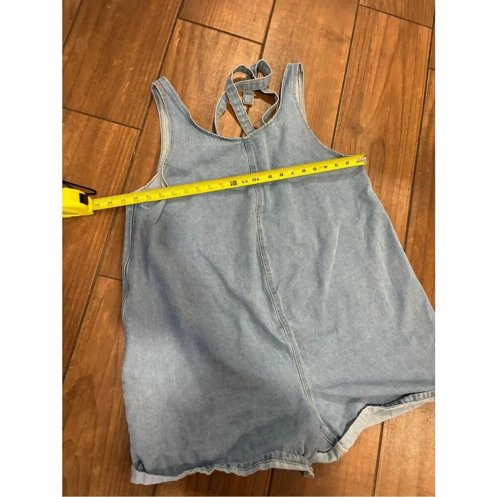 💙 SHEIN Denim Romper XL Tie Back Sleeveless Chambray Shorts Jumpsuit